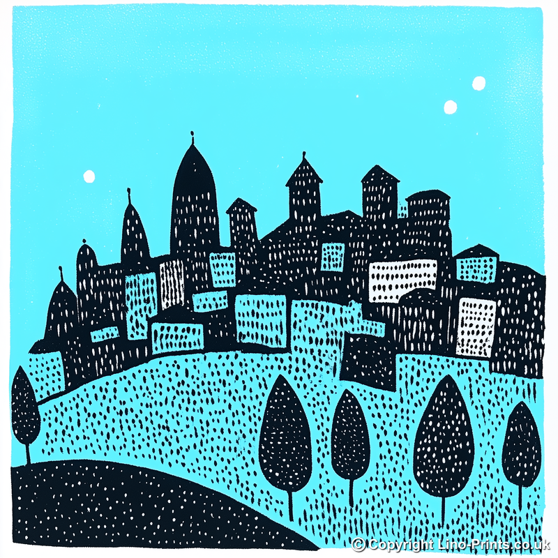 Florence skyline Linoprint-Style Art (559-2)