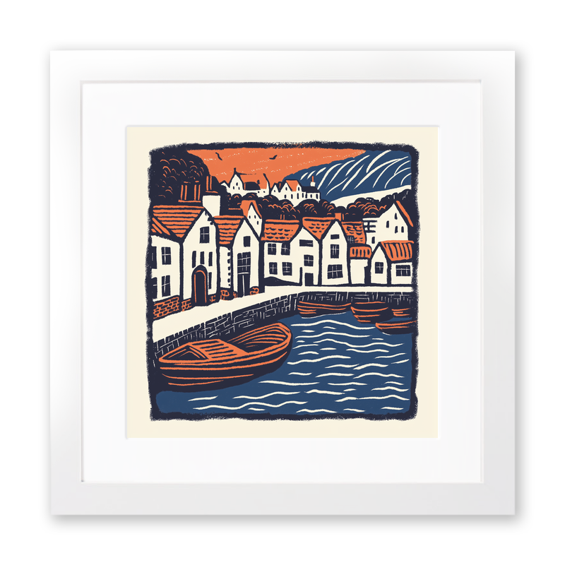 Padstow Harbour, Cornwall Linoprint-Style Art (143-2)