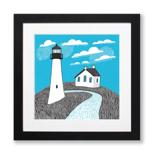 Lizard Point lighthouse Linoprint-Style Art (598-1)