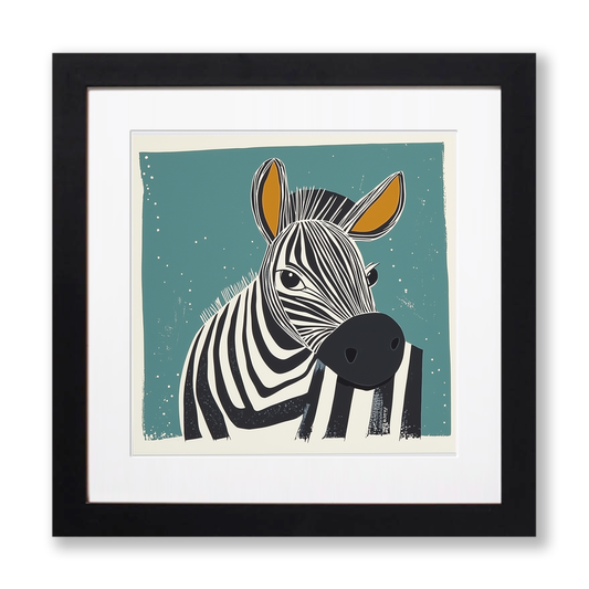 Cute Zebra Foal Linoprint-Style Art (1229-1)