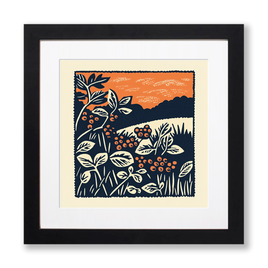 Brambles and blackberries by the hedge Linoprint-Style Art (1962-1)