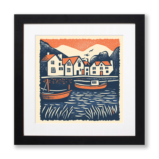 Aberdaron, Gwynedd Linoprint-Style Art (119-2)