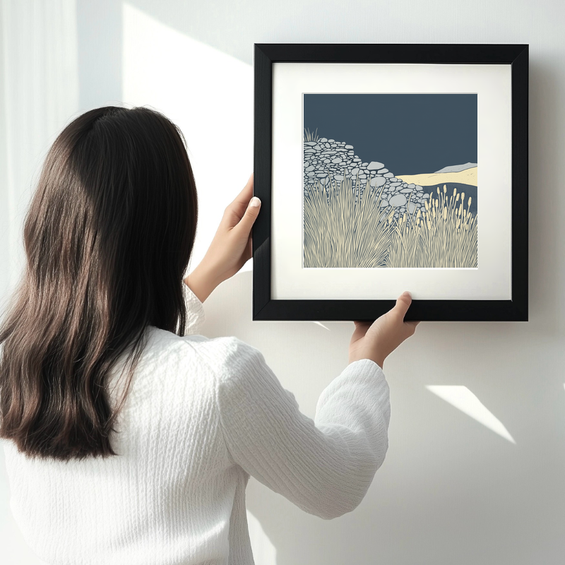 Dry stone wall detail Linoprint-Style Art (2408-1)