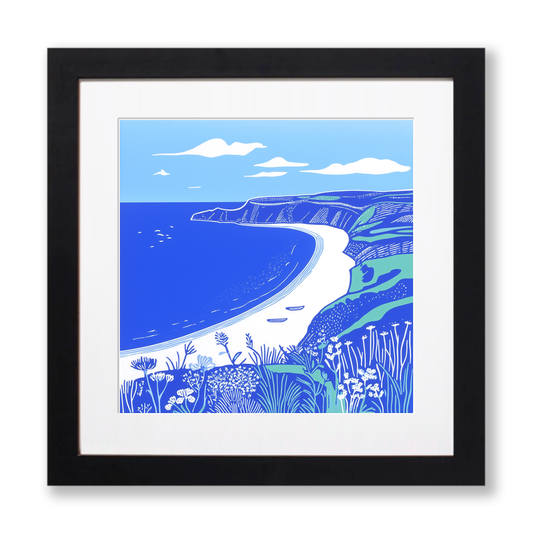 Rhossili Bay, Gower Peninsula Linoprint-Style Art (1103-1)