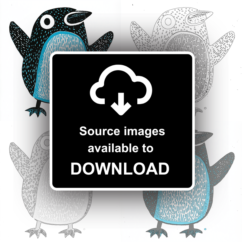Cute Puffin/Puffling Linoprint-Style Art (638-1)