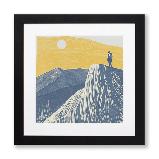 Hiker silhouette on a fell ridge Linoprint-Style Art (2454-1)