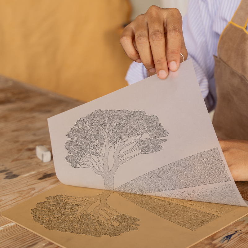 Solitary tree Linoprint-Style Art (996-1)