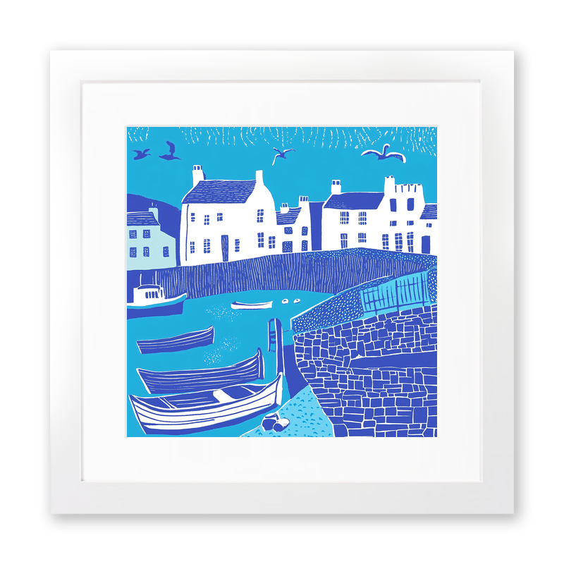 Tenby Harbour, Pembrokeshire Linoprint-Style Art (1112-1)