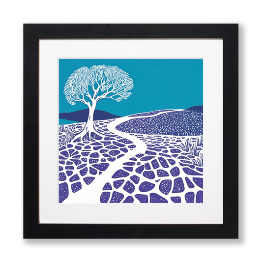 Cracked mud on dried fen Linoprint-Style Art (1775-1)