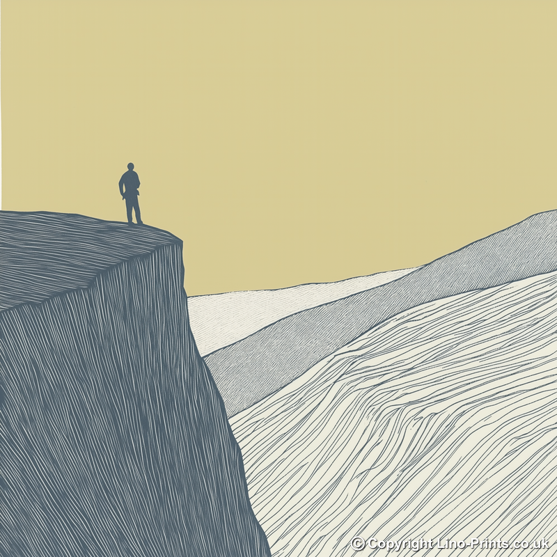 Climber silhouette on a crag edge Linoprint-Style Art (2386-1)