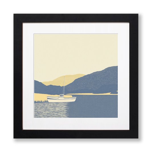 Fishing boat on Coniston Water Linoprint-Style Art (2429-1)