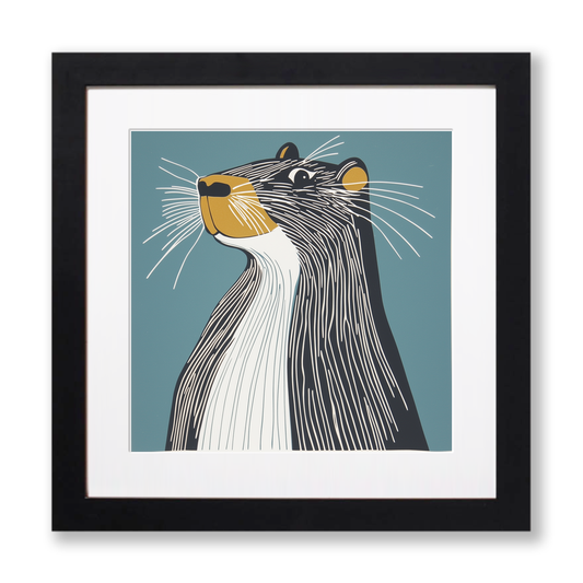 Cute Capybara Linoprint-Style Art (1195-1)