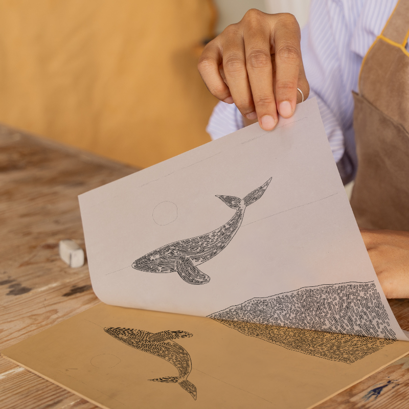 Whale breaching the surface Linoprint-Style Art (278-2)