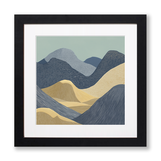 Interlocking hills shapes Linoprint-Style Art (2459-1)