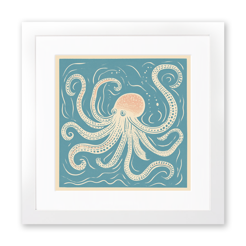 Octopus with swirling tentacles Linoprint-Style Art (496-2)