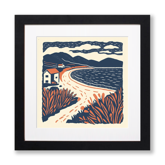 Luskentyre Beach, Isle of Harris Linoprint-Style Art (139-1)