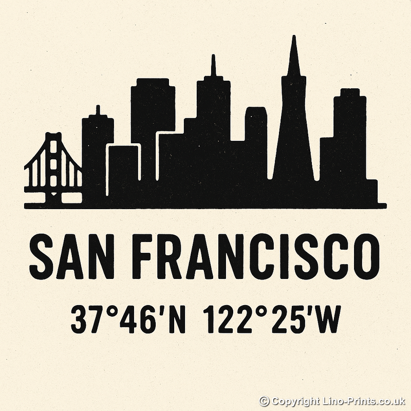 Place Coordinates Linoprint-Style Art (c338)