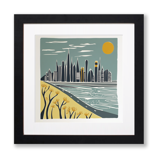 Dubai skyline Linoprint-Style Art (1136-1)