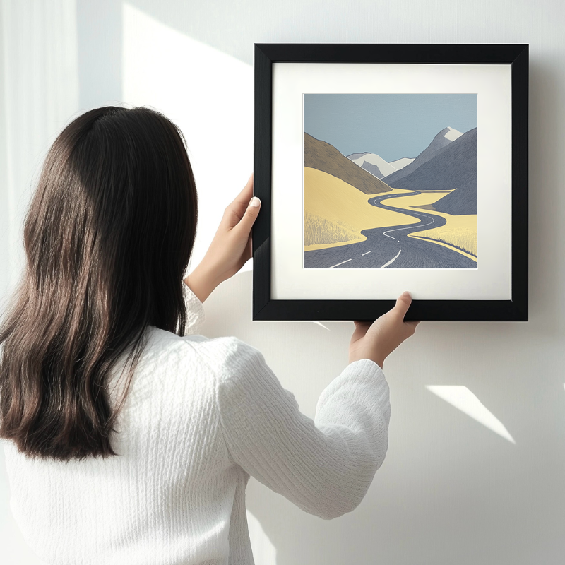 Honister Pass road winding Linoprint-Style Art (2458-2)