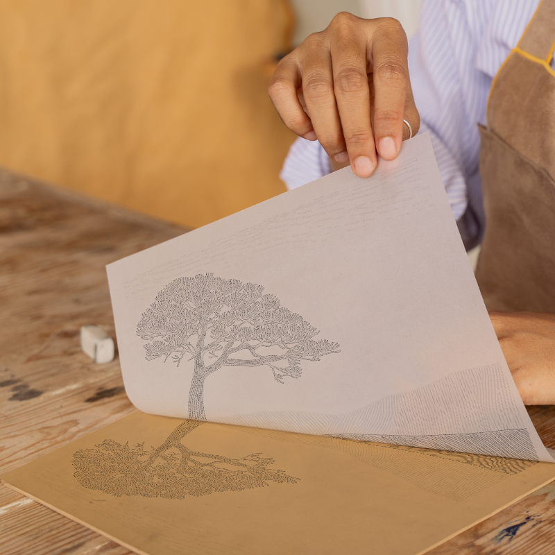 Scots Pine silhouette Linoprint-Style Art (2536-1)