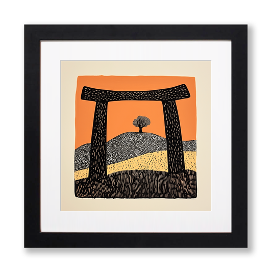 Kyoto Fushimi Inari shrine gates Linoprint-Style Art (180-1)