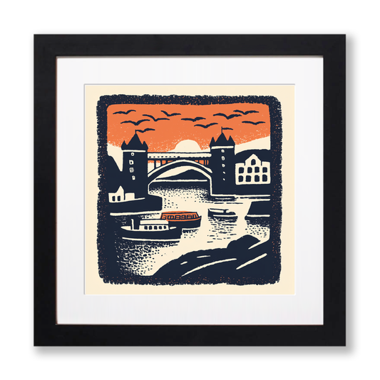Tower Bridge, London Linoprint-Style Art (37-1)