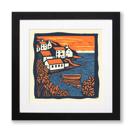 Coverack, Cornwall Linoprint-Style Art (130-1)