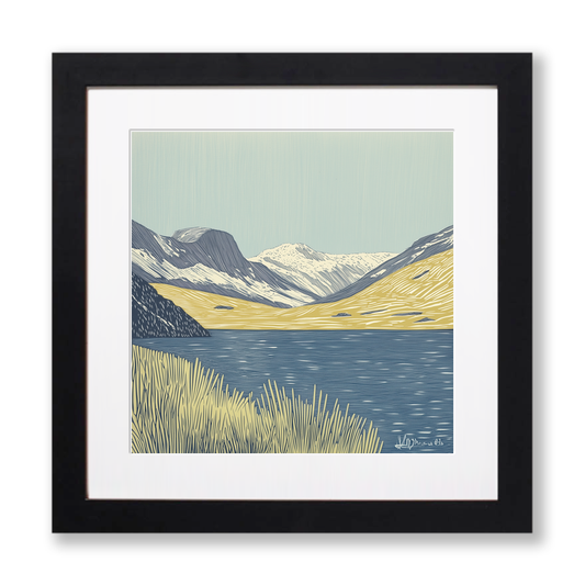 Stickle Tarn below Pavey Ark Linoprint-Style Art (2562-2)