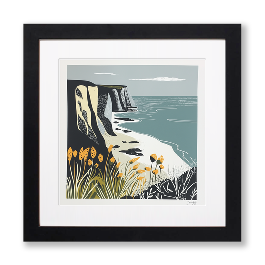 Cornish cliffs and coastline Linoprint-Style Art (1177-1)