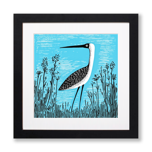 Heron in marshland Linoprint-Style Art (718-1)