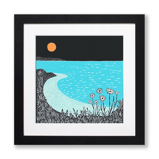 Newquay Beach Linoprint-Style Art (601-2)