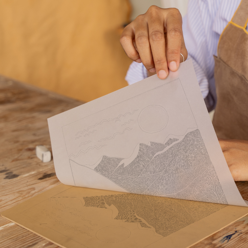 Mountain outline Linoprint-Style Art (988-2)