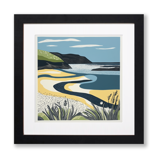 Sandwood Bay, Sutherland Linoprint-Style Art (1384-2)