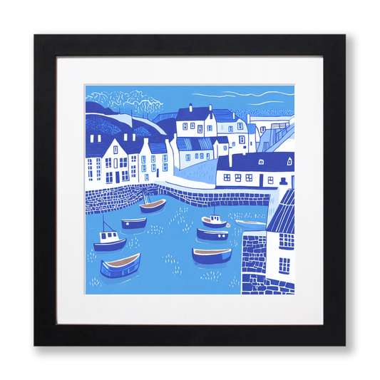 Mevagissey Harbour Linoprint-Style Art (890-2)