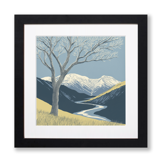 Blencathra in the Lake District Linoprint-Style Art (2363-1)