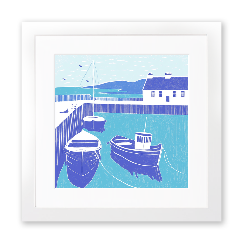 Seahouses Harbour, Northumberland Linoprint-Style Art (1107-2)