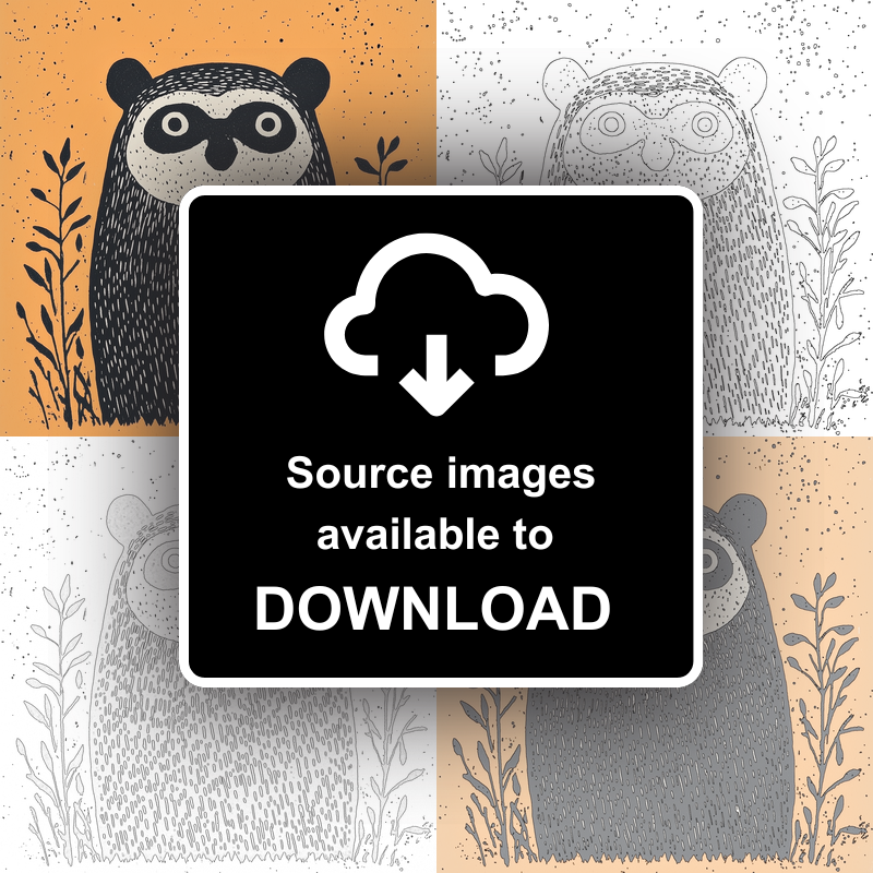 Cute Baby Badger Linoprint-Style Art (205-3)