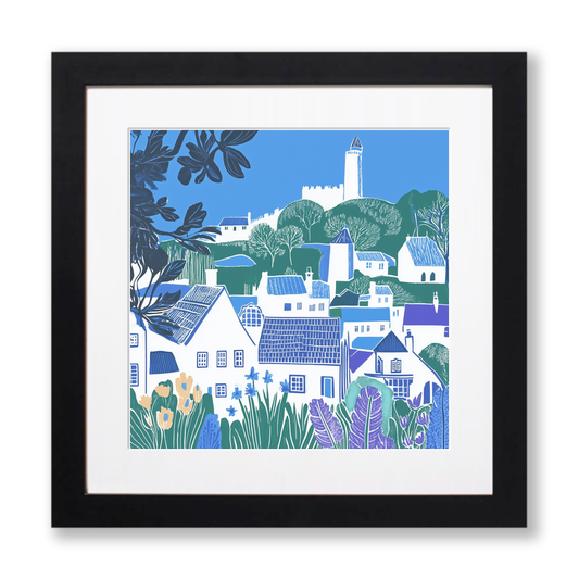 Portmeirion Village, Wales Linoprint-Style Art (864-2)