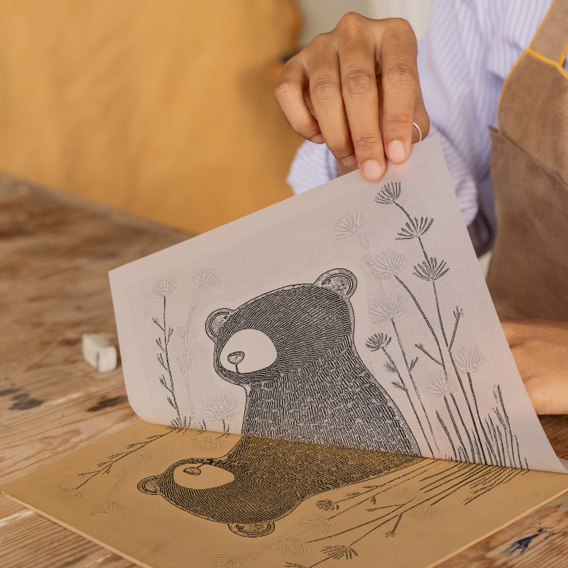 Cute Baby Badger Linoprint-Style Art (608-1)
