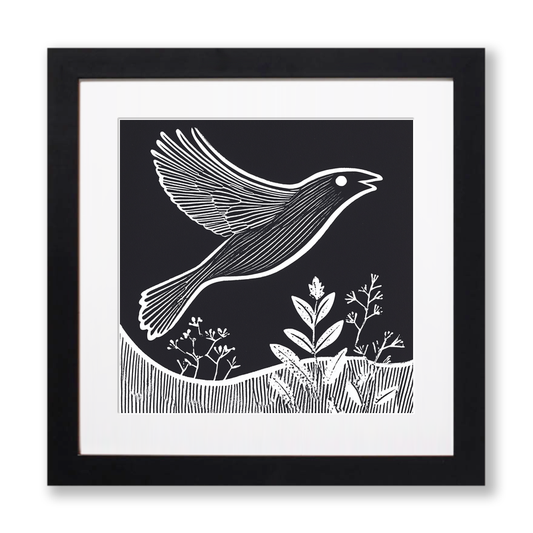 Bird in flight Linoprint-Style Art (982-1)