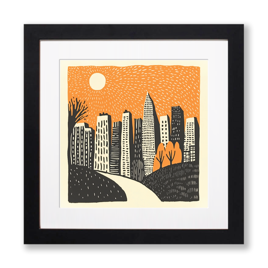 New York skyline Linoprint-Style Art (512-1)