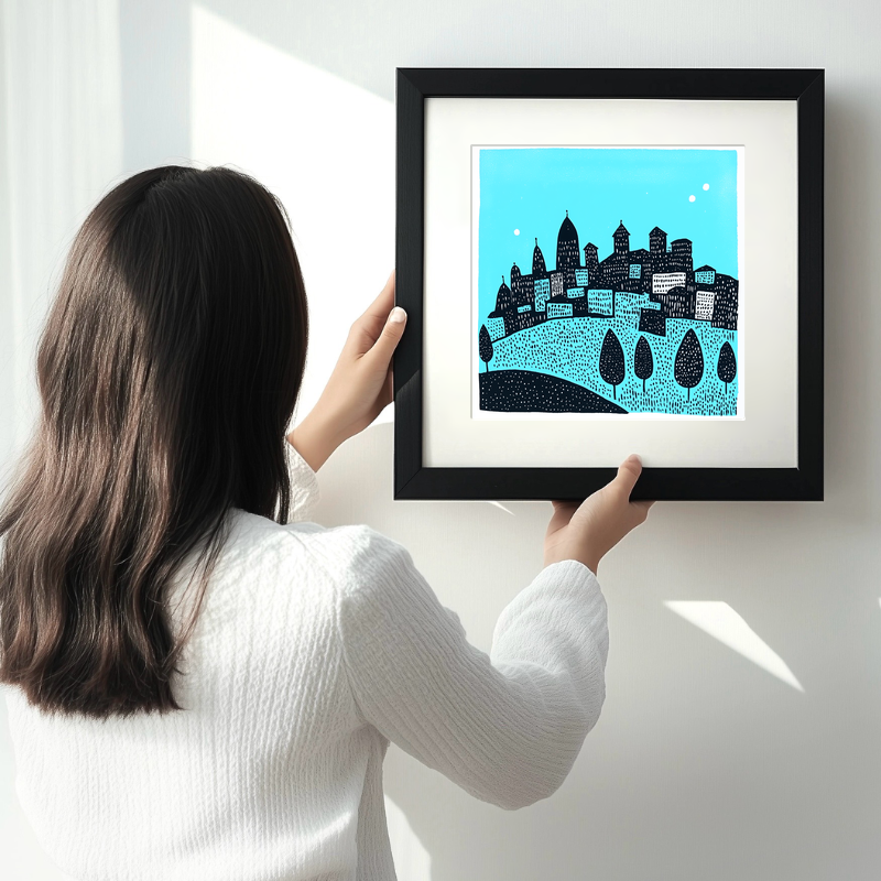 Florence skyline Linoprint-Style Art (559-2)