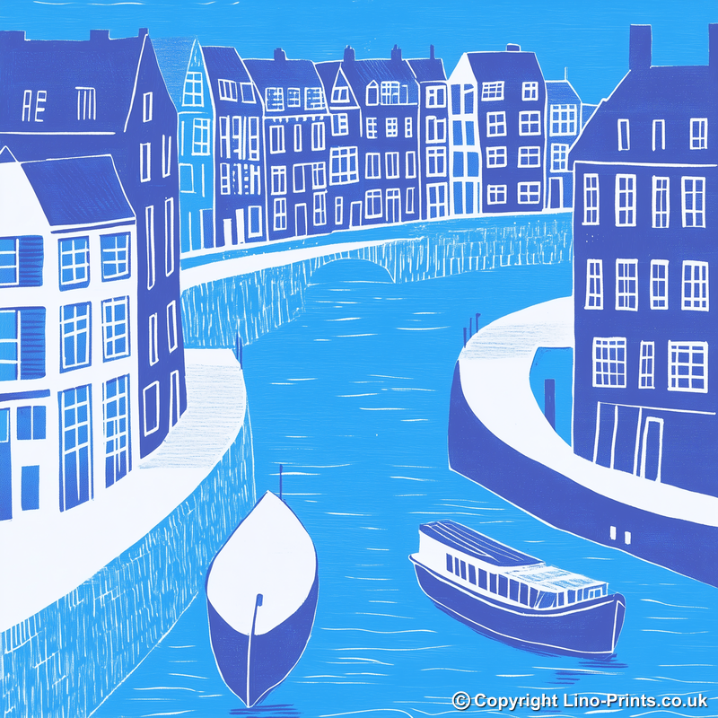 Amsterdam canal at twilight Linoprint-Style Art (836-1)