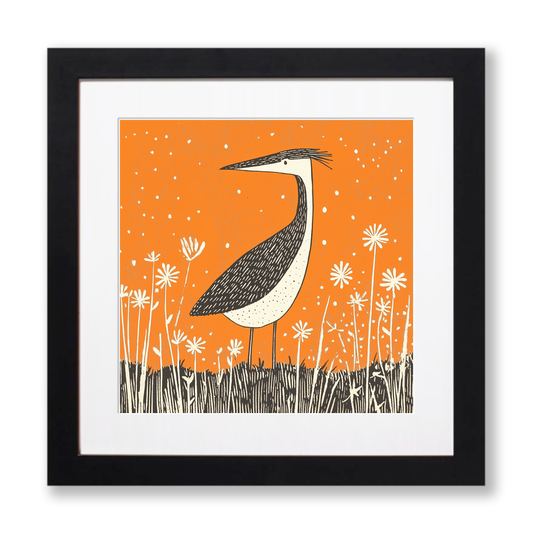 Heron in marshland Linoprint-Style Art (257-1)