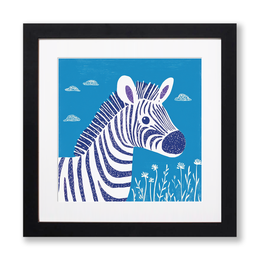 Cute Zebra Foal Linoprint-Style Art (938-2)