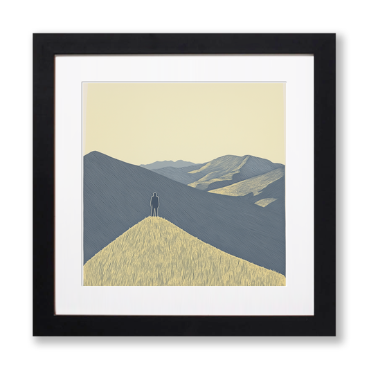 Trig point silhouette on a fell top Linoprint-Style Art (2583-2)