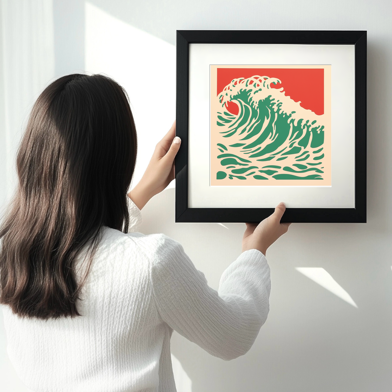 Stormy sea Linoprint-Style Art (529-1)