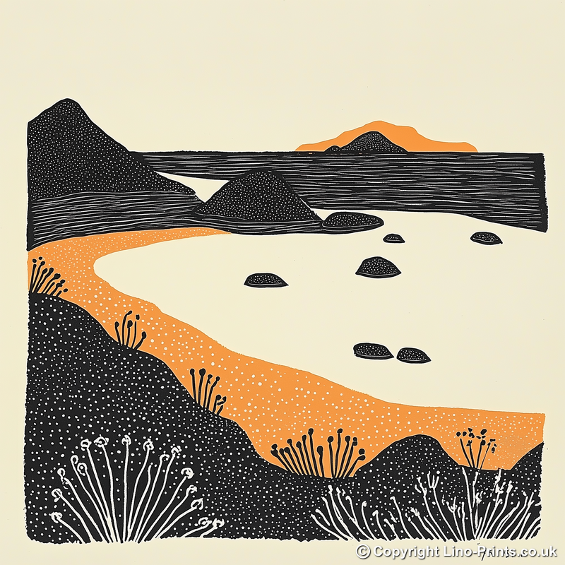 Camusdarach Beach, Arisaig Linoprint-Style Art (290-1)