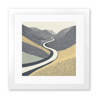 Honister Pass road winding Linoprint-Style Art (2458-1)