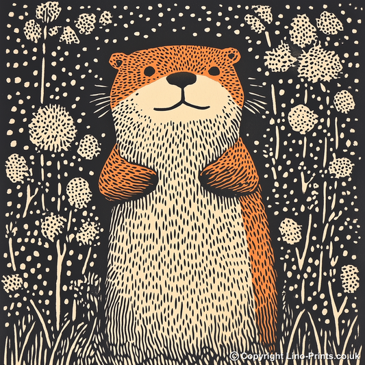 Cute Otter Linoprint-Style Art (230-1)
